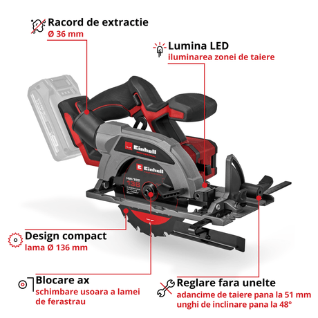 Circular de mana fara fir Einhell TP - CS 18/136 - C Li BL - Solo BricoMart - scule electrice si unelte profesionale - BricoMart