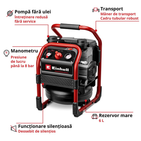 Compresor aer fara fir Einhell SILENZZO 18/160 - 6 l, 59 dB (A) BricoMart - scule electrice si unelte profesionale - BricoMart