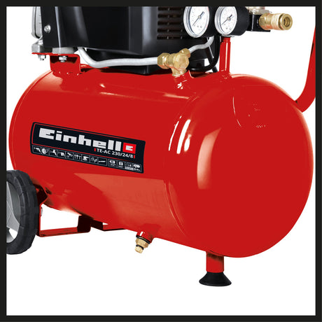 Compresor Einhell TE - AC 230/24/8, 1500 W, max. 8 bar, rezervor de 24 l, putere de aspirare 230 l/min, turatie motor 2850 rpm, reductor de presiune, 2 manometre, lubrifiere cu ulei Einhell - scule electrice si unelte profesionale - BricoMart