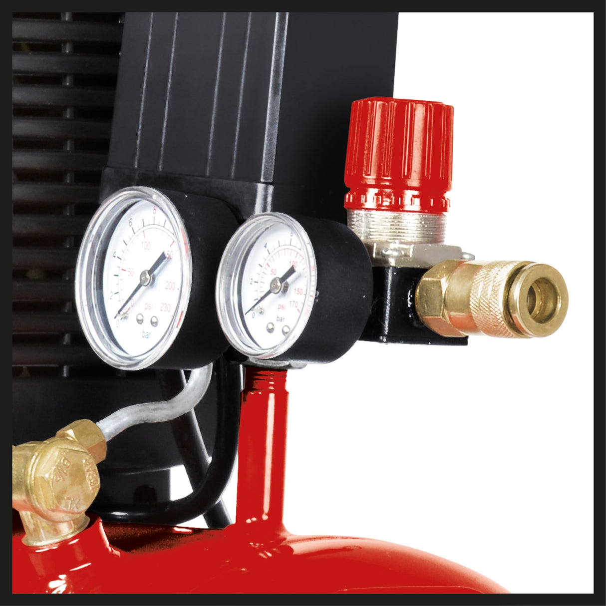 Compresor Einhell TE - AC 230/24/8, 1500 W, max. 8 bar, rezervor de 24 l, putere de aspirare 230 l/min, turatie motor 2850 rpm, reductor de presiune, 2 manometre, lubrifiere cu ulei Einhell - scule electrice si unelte profesionale - BricoMart