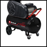 Compresor Einhell TE - AC 430/90/10, 3.000 W, transmisie prin curea trapezoidala, pana la 10 bar, rezervor de 90 l, pompa lubrifiata cu ulei, mobilitate datorita rotilor mari, putere mare de iesire Einhell - scule electrice si unelte profesionale - BricoMart
