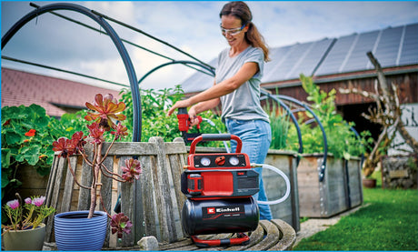 Compresor pe acumulator Einhell TE - AC 18/75 Li OF - Solo Power X - Change (18 V, max. 8 bar, rezervor de 5 L, capacitate admisie 75 L/min, 2x manometre, fara ulei, fara acumulator Einhell - scule electrice si unelte profesionale - BricoMart