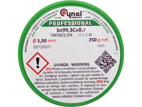 COSITOR FARA PLUMB, 1,5MM, 250G, SN99,3CU0,7 Toya 76855 Toya - scule electrice si unelte profesionale - BricoMart