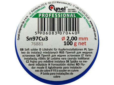 COSITOR FARA PLUMB, 2,0MM, 100G, SN97CU3 Toya 76881 Toya - scule electrice si unelte profesionale - BricoMart