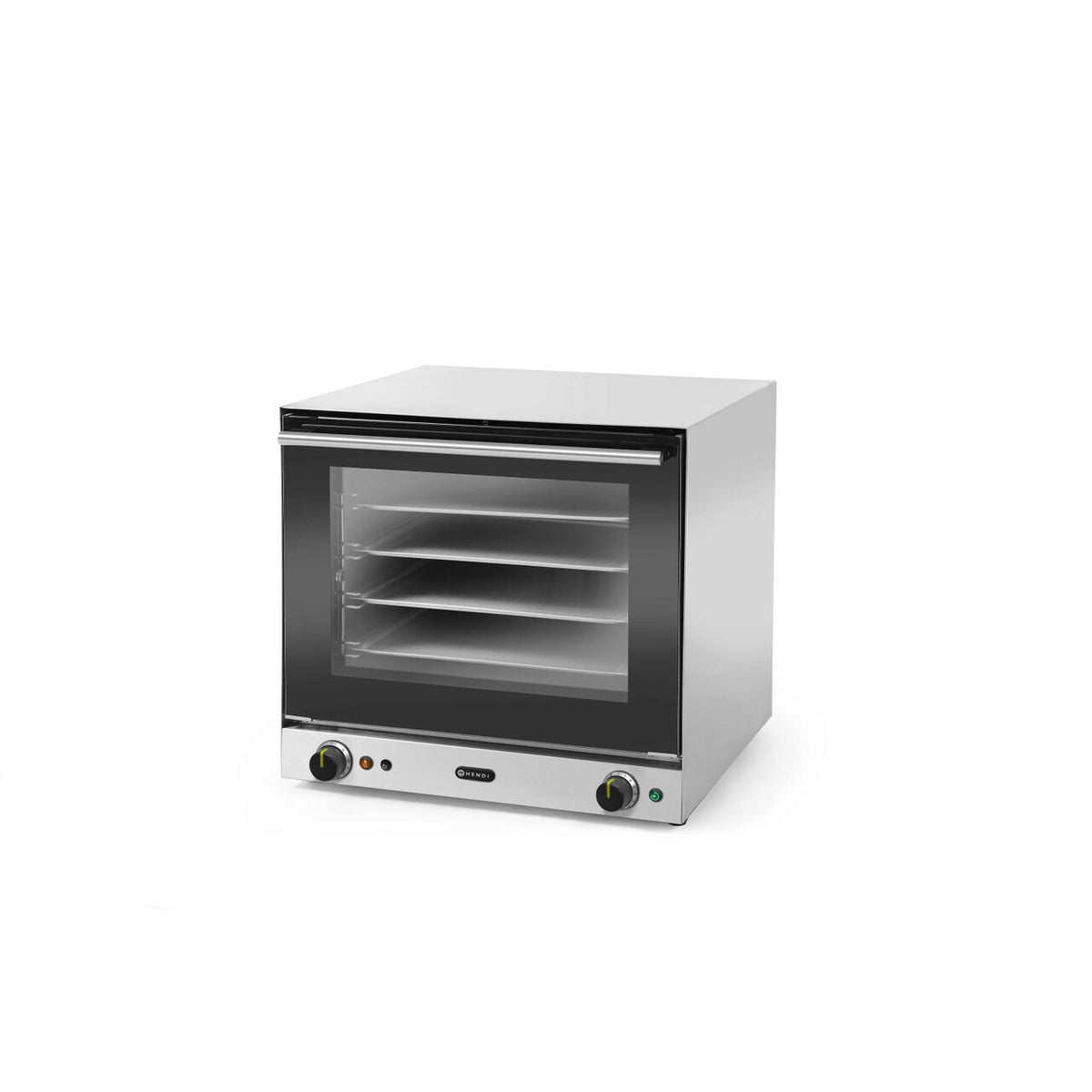 Cuptor convectie cu umidificare Hendi H90S, 4 tavi 438x315 mm incluse, 2 elemente incalzire, 2 ventilatoare, termostat reglabil 50-300 gr C, timer 0-120 min, 2670W, 595x595x(H)570 mm