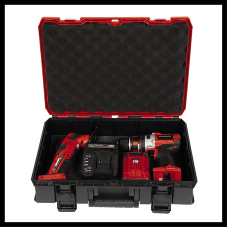 Cutia de sistem Einhell E - Case S - F (pentru depozitarea universala, dimensiuni externe 44x32x13 cm, max. 25 kg incarcatura, rezistenta la stropire, stivuibila, inclusiv insertie de spuma cu grilaj) Einhell - scule electrice si unelte profesionale - BricoMart