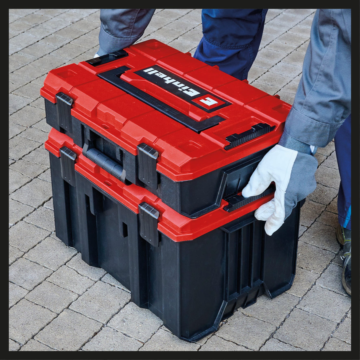 Cutia Einhell Originale E - Case M (max. 90 kg, pentru depozitarea si transportul universal al accesoriilor si uneltelor, stivuibila, interconectabila) Einhell - scule electrice si unelte profesionale - BricoMart