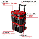 Cutii pentru scule E-Case originale Einhell, atelier rulant format din 3 genti, max. 120 kg, rezistente la praf + jet de apa, 44 x 40 x 70 cm, inclusiv sine laterale - imagine 3