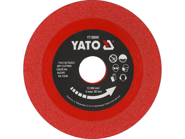 DISC DIAMANTAT PENTRU PLACI CERAMICE 115X1,0X 22,23MM Yato YT - 59940 Yato - scule electrice si unelte profesionale - BricoMart