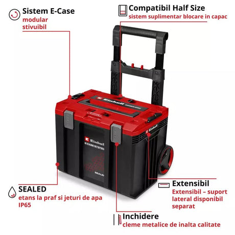 Einhell E-Case L SEALED,sistem E-Case, max. 120 kg, etans la praf si jet de apa, maner tip trolley, compatibil cu Half-size, extensibil, 44 x 40 x 36 cm - imagine 3