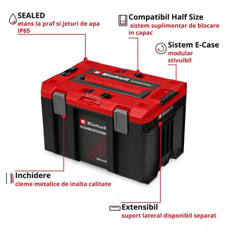 Einhell E-Case M SEALED,sistem E-Case, etans la praf si jeturi de apa, compatibil cu Half-size, 44 x 33 x 29 cm, sarcina max. 90 kg, maner de transport - imagine 3