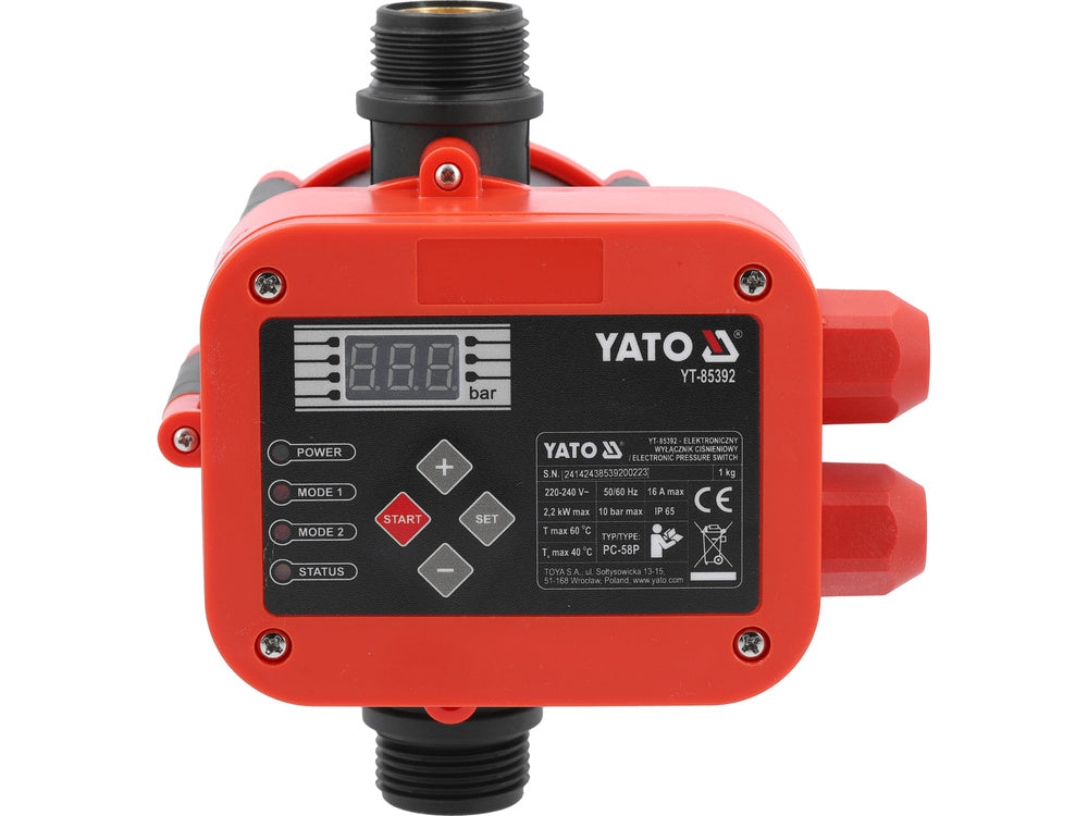 Nyomáskapcsoló Yato YT-85392, PC-58, 0,5-6 bar, 10 bar, 220-240 V, IP65, LCD