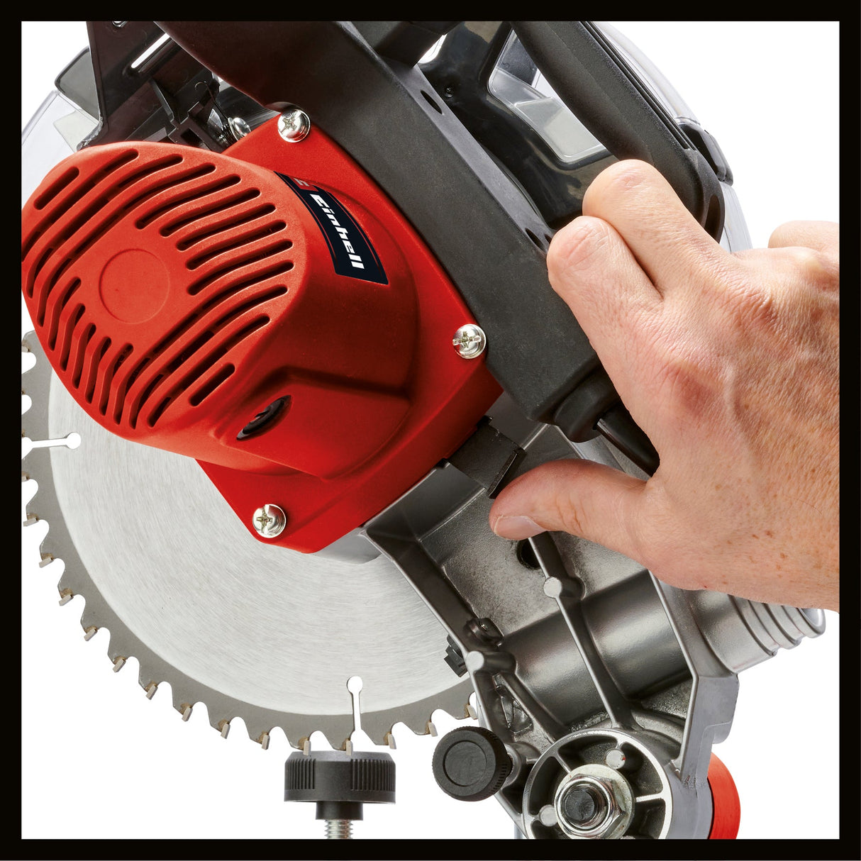 Fierastrau circular cu taiere transversala si unghiulara Einhell TC - MS 2112, max. 1.600 W, 5.000 rpm, lama de Fierastrau cu varf de carbura de inalta calitate, placa rotativa cu reglare a unghiului de 45° stanga/dreapta Einhell - scule electrice si unelte profesionale - BricoMart