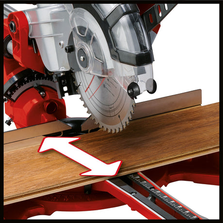 Fierastrau cu dubla tractiune, pentru taiere transversala si in unghi Einhell TC - SM 2131/2, max. 1.800 W, 4.900 rpm, functie de tractiune integrata, opritor piesa de lucru, dispozitiv de prindere, lama de Fierastrau cu varf de carbura, laser Einhell - scule electrice si unelte profesionale - BricoMart