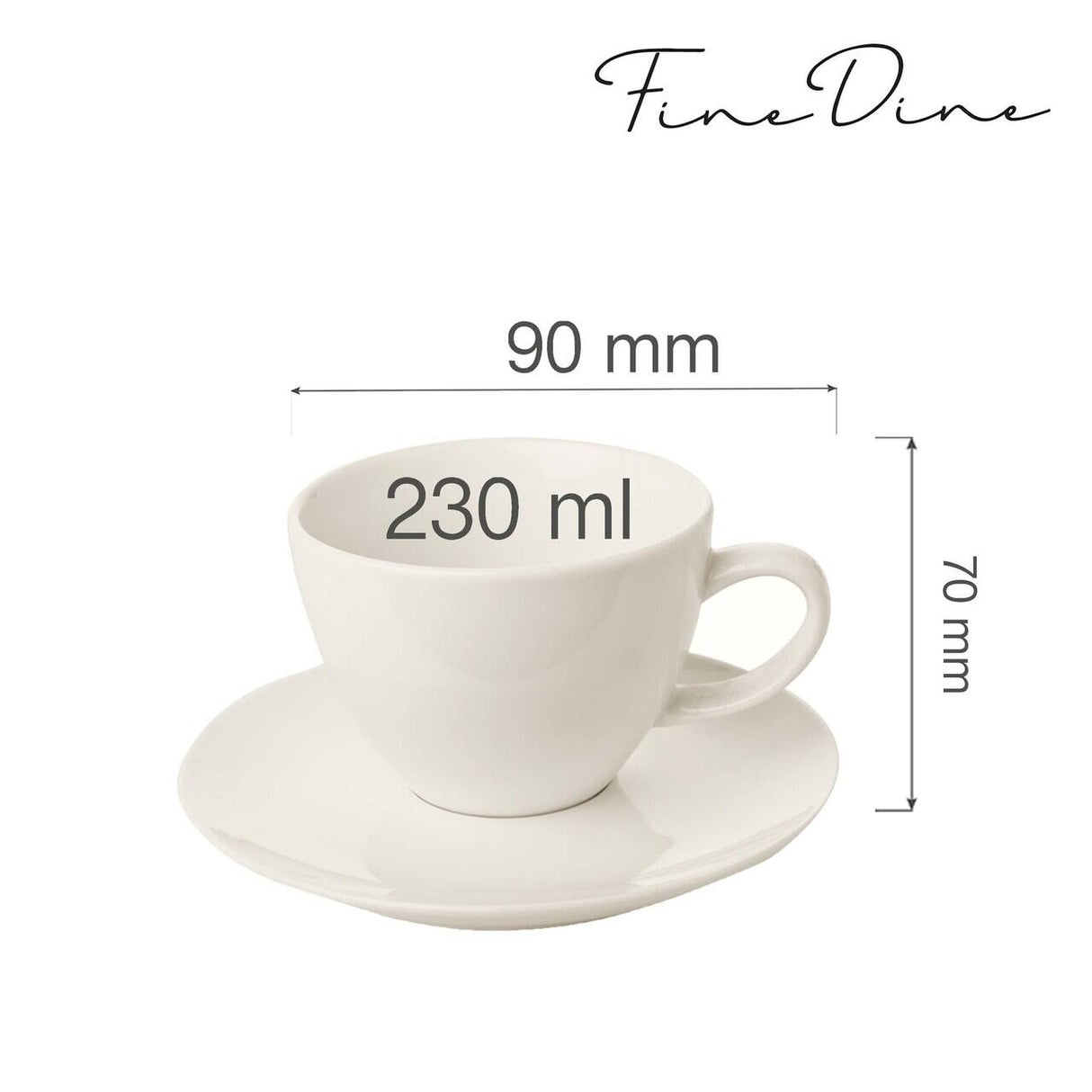 Ceașcă elegantă cu farfurioară pentru ceai și cafea Fine DIne,  Crema 230 ml
