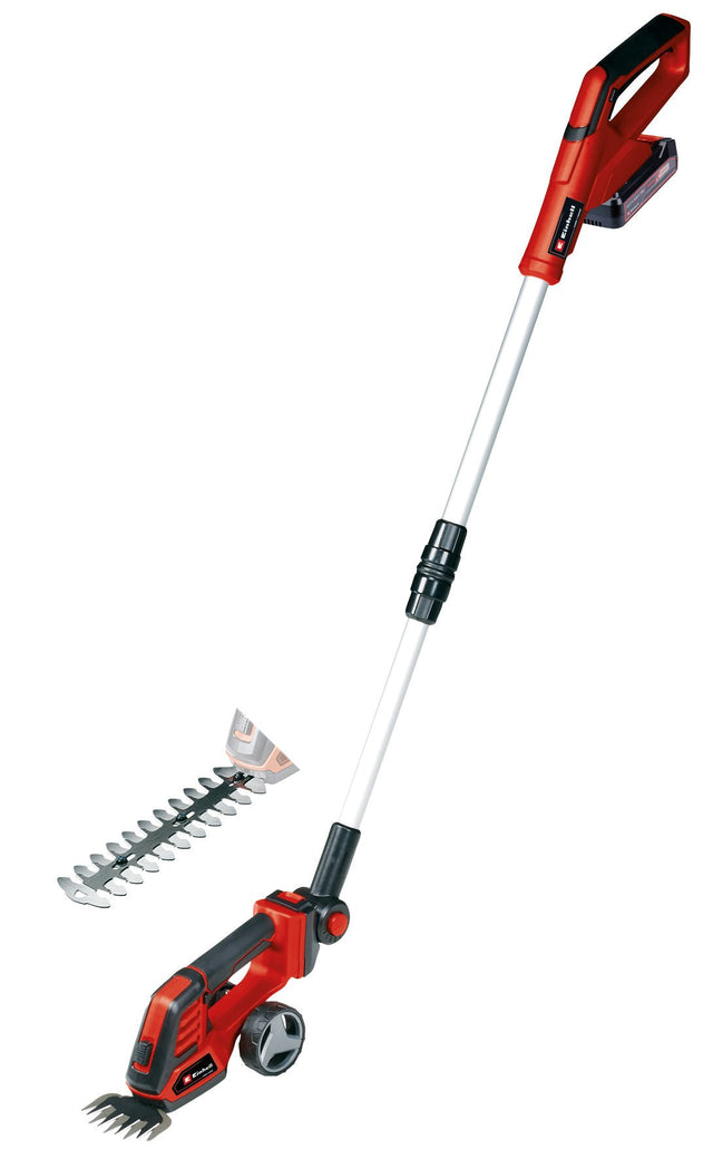 Foarfeca de iarba si arbusti pe acumulator Einhell GE - CG 18/100 Li T Kit Power X - Change (Li - ion, 18 V, maner telescopic, latime de taiere a lamei pentru iarba 100 mm, lama de foarfece pentru arbusti 200 mm, incl. 2,5 Ah + incarcator Einhell - scule electrice si unelte profesionale - BricoMart