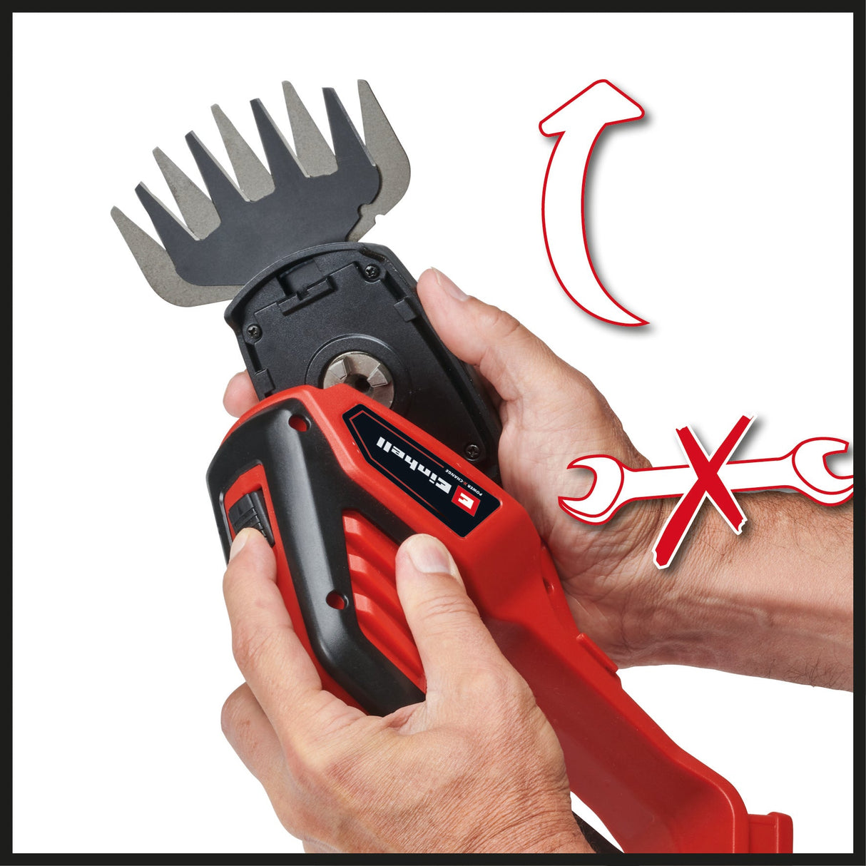 Foarfeca de iarba si gard viu pe acumulator Einhell GE - CG 18/100 Li - Solo Power X - Change, Li - Ion, 18 V, latime de taiere a lamei pentru iarba 100 mm, latime de taiere a lamei pentru arbusti 200 mm, fara baterie si incarcator Einhell - scule electrice si unelte profesionale - BricoMart