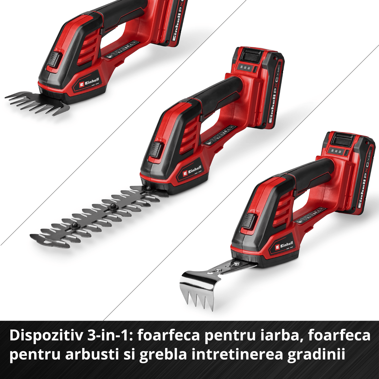 Foarfeca iarba si gard viu fara fir Einhell GE - CG 18/100 Li - 3 in 1 - Solo BricoMart - scule electrice si unelte profesionale - BricoMart