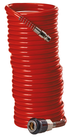 Furtun spiralat original Einhell 8 m (accesoriu pentru compresor, lungime 8 m, diametru interior 6 mm, fabricat din material PU, presiune de lucru max. 10 bar, incl. cuplaj rapid si niplu dop) Einhell - scule electrice si unelte profesionale - BricoMart