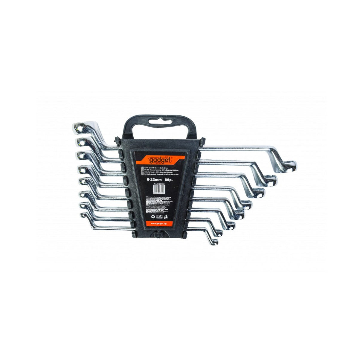 GADGET Set 8 chei inelare 6 - 22mm CR - V GD Fabricata din Otel Cr - V Capete polishate Acoperire mata a suprafetei Suport util pentru depozitare Gadget - scule electrice si unelte profesionale - BricoMart