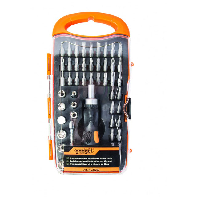 GADGET Set surubelnita cu 49 biti si tubulare GD Schimbarea rapida a biti - lor Maner tip "T" Cutie utila de depozitare, din plastic Gadget - scule electrice si unelte profesionale - BricoMart