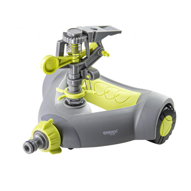 GARDEX Aspersor cu impuls MOBI cu roti, 0 - 360° GX Roti care facilitează transportul sprinklerului fără deteriorarea gazonului Rotire liberă a capului de stropire pe o raz Gardex - scule electrice si unelte profesionale - BricoMart