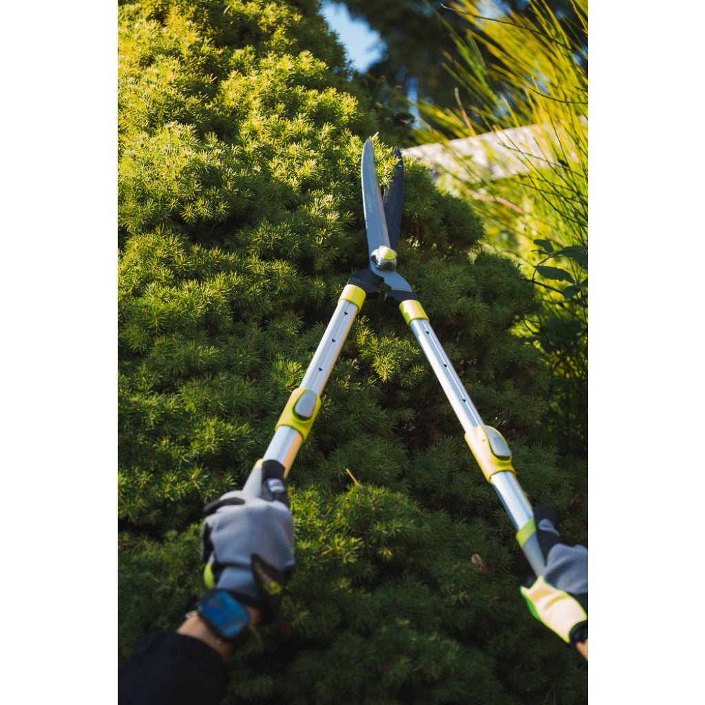 GARDEX Foarfeca pentru gard viu HS01 cu mânere telescopice GX Foarfeca pentru tufișuri cu mânere telescopice din aluminiu Lame din oțel carbon acoperite cu teflon călit Gardex - scule electrice si unelte profesionale - BricoMart