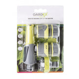 GARDEX Set duza furtun adaptor robinet 3/4" 1" si conectori LUXE GX Setul de irigare include: - duza reglabila cu supapa - adaptor pentru robinet cu filet intern de 3/4" la 1" - 2 x conect Gardex - scule electrice si unelte profesionale - BricoMart