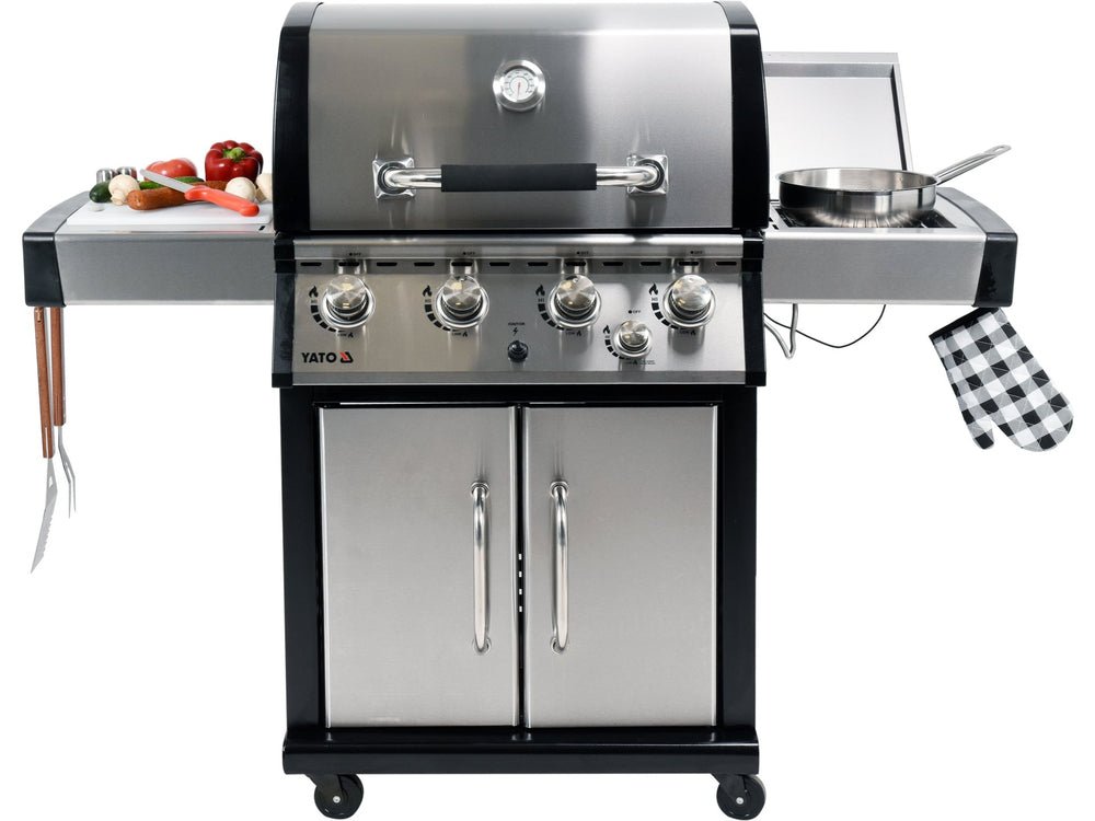 GRATAR PE GAZ YOKATE 4+1, OTEL INOXIDABIL, 17,5KW Yato YG - 20013 - Gratare pe gaz, 3,5kW, 147 x 58 x 127cm, 65 x 46cm Yato - scule electrice si unelte profesionale - BricoMart