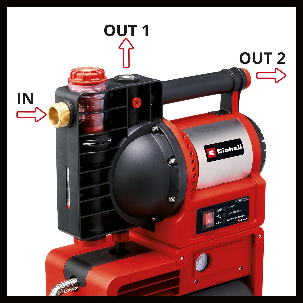 Hidrofor Einhell GE - WW 1246 N FS (1.200 W, senzor de debit incl. afisaj LED, indicator de umplere cu murdarie/aspiratie/apa, protectie la inghet, protectie la mers fara apa, rezervor de 20 l Einhell - scule electrice si unelte profesionale - BricoMart
