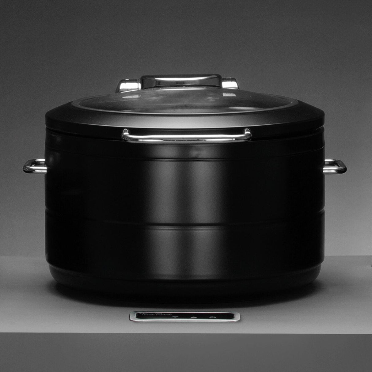 Incalzitor cu inductie rotund cu capac din sticla De Luxe Black, 9l Fine Dine