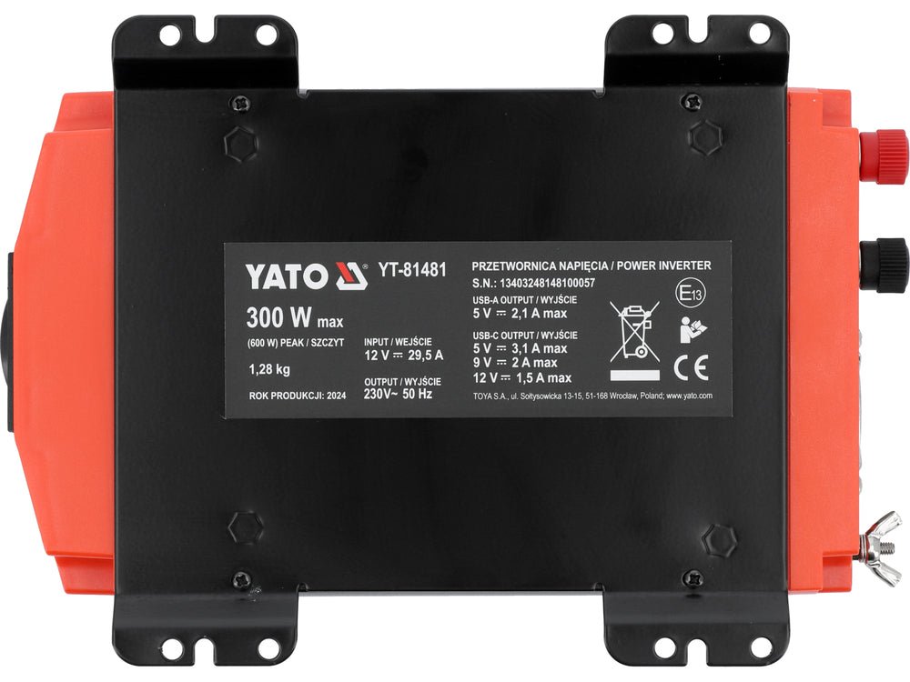 INVERTOR TENSIUNE 12V/230V 300W Yato YT - 81481 - 600W Yato - scule electrice si unelte profesionale - BricoMart