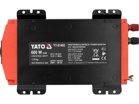 INVERTOR TENSIUNE 12V/230V 600W Yato YT - 81482 - 1200W Yato - scule electrice si unelte profesionale - BricoMart