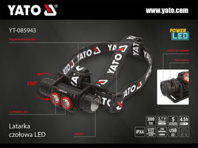 LAMPA FRONTALA CU ACUMULATOR 3000LM Yato YT - 085943 - 3000 lm, 160 m, 15 W, 1000 lm Yato - scule electrice si unelte profesionale - BricoMart