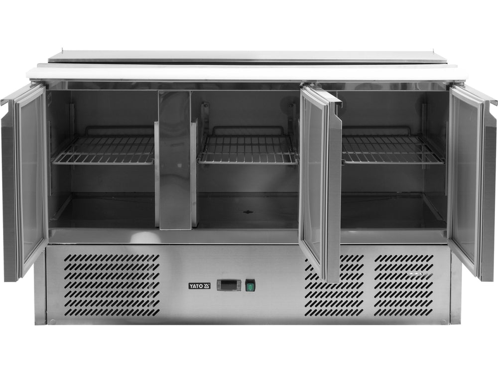 MASA RECE PENTRU SALATE, 3 USI + CAPAC, 368L Yato YG - 05290 - Lazi frigorifice pentru salate, 1365x700x876mm, 240 W, 240V Yato - scule electrice si unelte profesionale - BricoMart