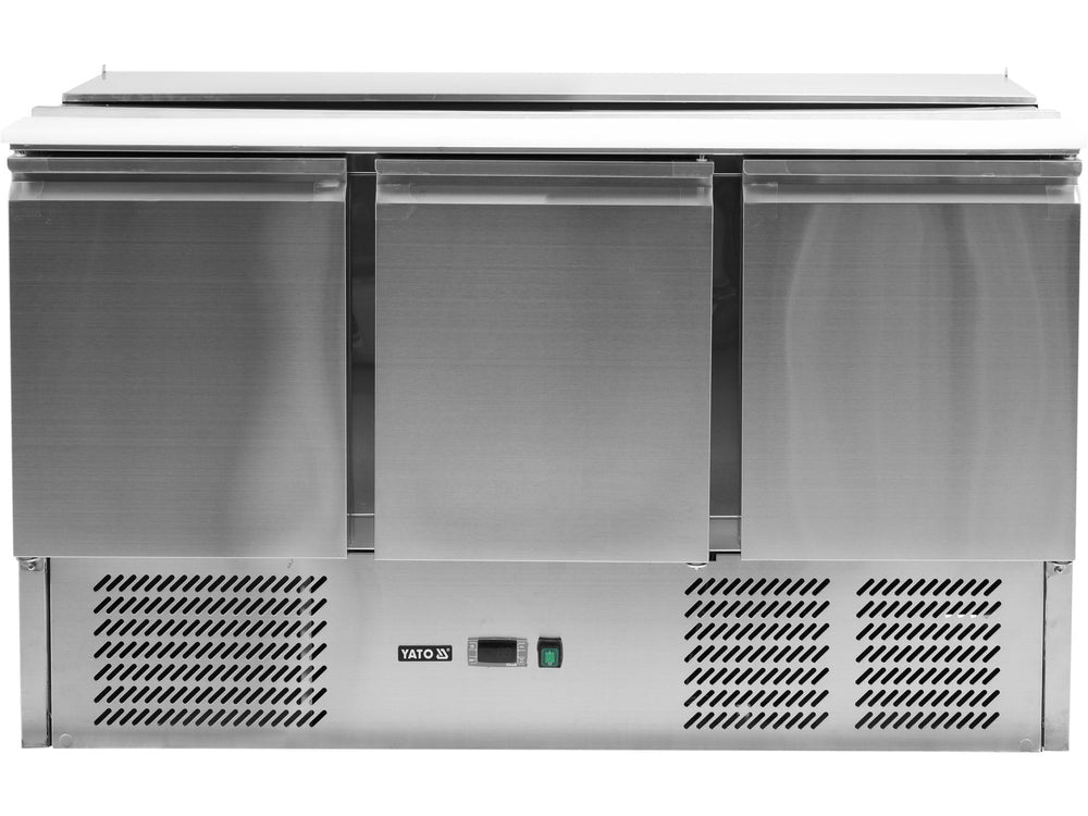MASA RECE PENTRU SALATE, 3 USI + CAPAC, 368L Yato YG - 05290 - Lazi frigorifice pentru salate, 1365x700x876mm, 240 W, 240V Yato - scule electrice si unelte profesionale - BricoMart