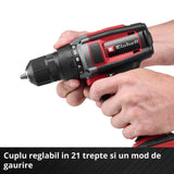 Masina de gaurit cu acumulator Einhell TC-CD 18/38 Li - Solo Power X-Change, 18 V, 38 Nm, mandrina de 10 mm, 21+1 setari de cuplu, lumina LED, fara baterie - imagine 7