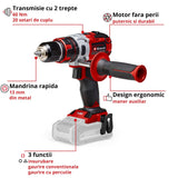 Masina de gaurit si insurubat (bormasina) cu impact Einhell Professional TP - CD 18 Li - i BL Solo Power X - Change, 18 V,motor fără perii, 60 Nm, 2 viteze, mandrină metalică de 13 mm, lumină LED, fara acumulator Einhell - scule electrice si unelte profesionale - BricoMart