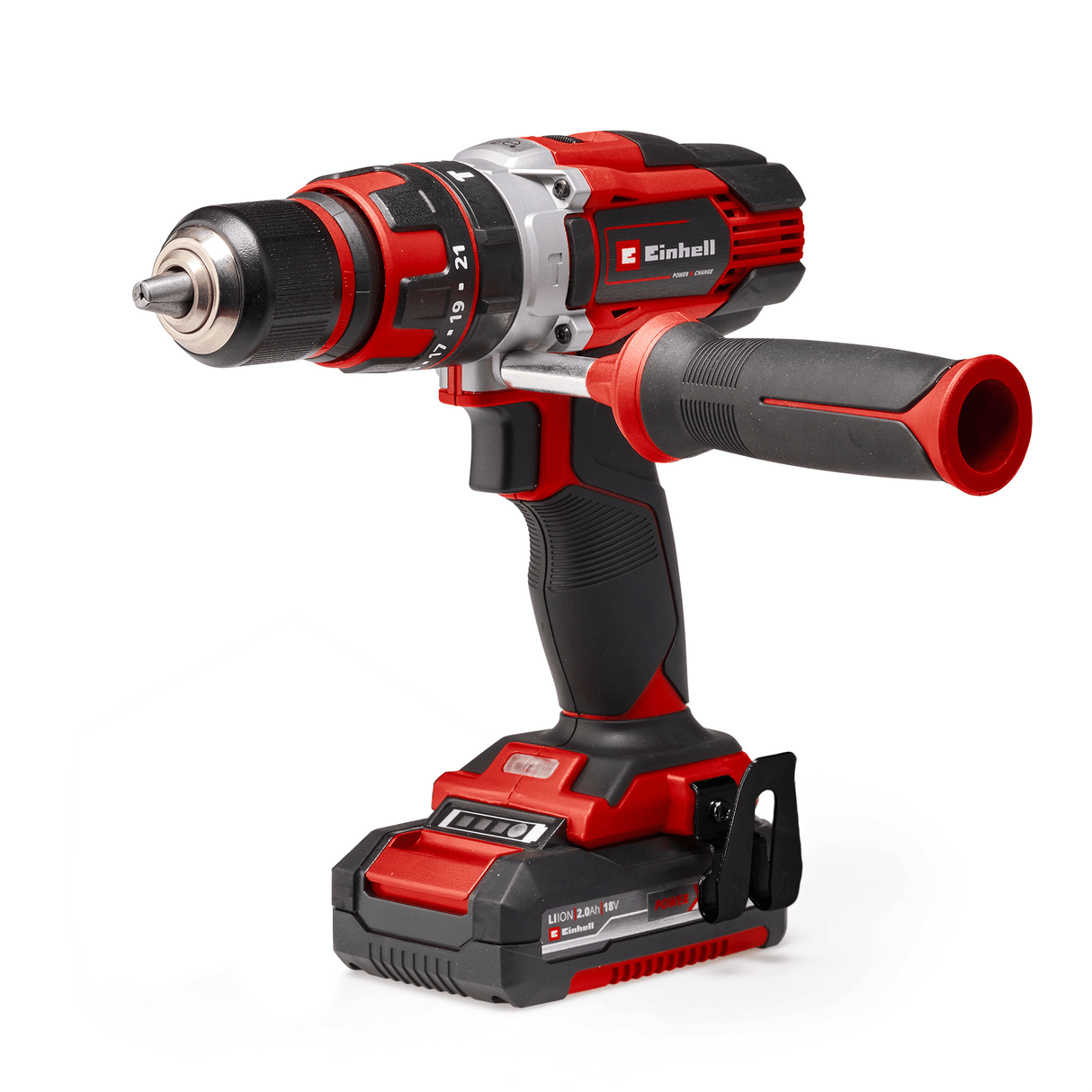 Masina de gaurit si insurubat (bormasina) cu impact pe acumulator Einhell TE - CD 18/48 Li - i Kit Power X - Change, Li - ion, 18 V, 48 Nm, capacitate de gaurire 10 mm in beton, geanta, incl. 2 baterii de 2,0 Ah si incarcator Einhell - scule electrice si unelte profesionale - BricoMart