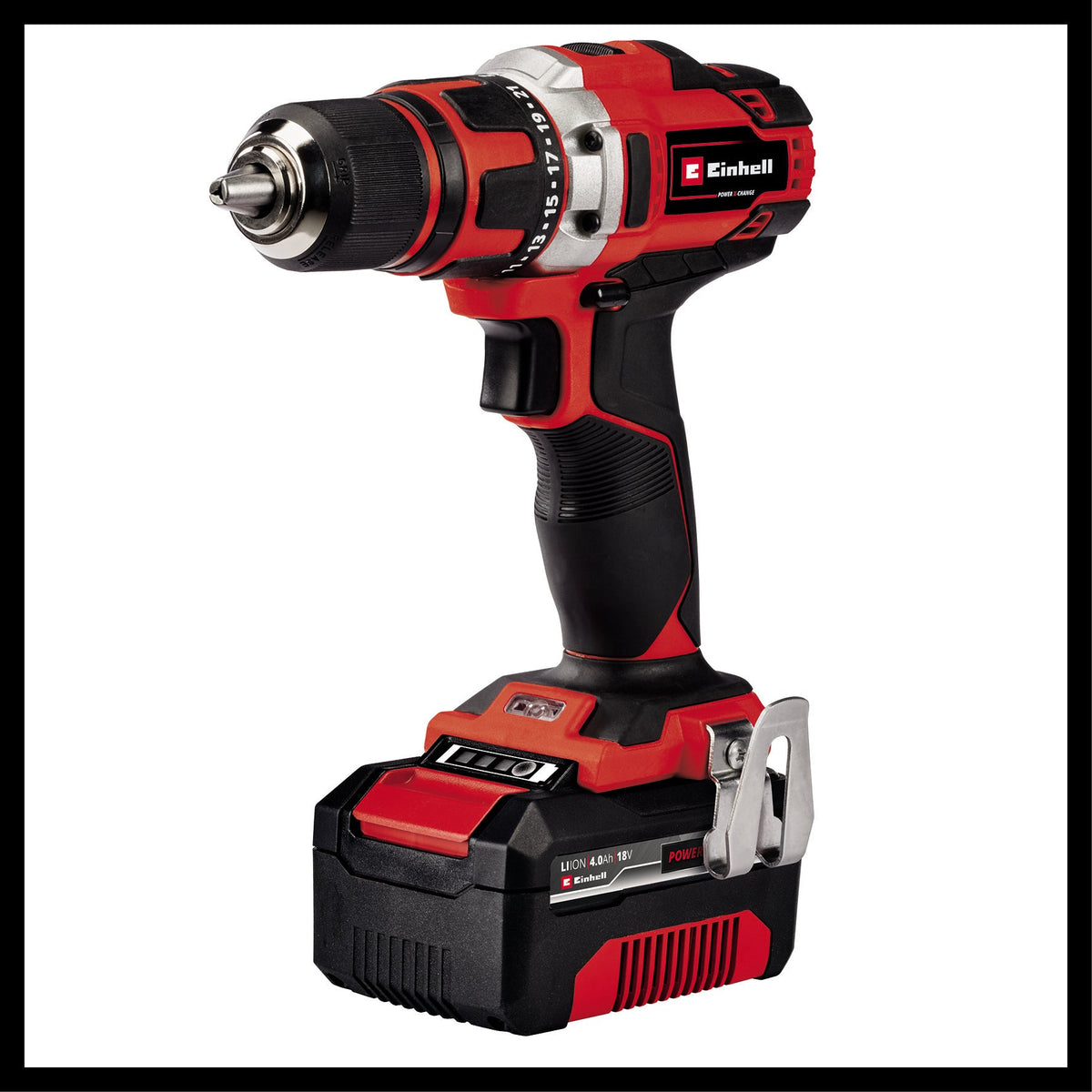 Masina de gaurit si insurubat (bormasina) pe acumulator Einhell TE - CD 18/40 Li + polizor unghiular pe acumulator TC - AG 18/115 Li Power X - Change, Li - Ion, 2x 18 V, incl. 1x acumulator 4 Ah si incarcator, accesorii polizor unghiular, cutie biti, geanta Einhell - scule electrice si unelte profesionale - BricoMart