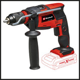 Masina de gaurit si insurubat cu percutie pe acumulator Einhell TE - ID 18 Li - Solo Power X - Change, Li - Ion, 18 V, functie de gaurire si gaurire cu impact, capacitate maxima de gaurire in beton de 13 mm, mandrina rapida de 13 mm, fara baterie si incarcator Einhell - scule electrice si unelte profesionale - BricoMart