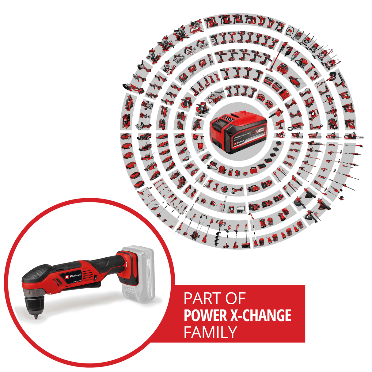 Masina de gaurit si insurubat unghiulara pe acumulator Einhell TE - AD 18 Li - Solo Power X - Change, 18 V, 45 Nm, mandrina cu eliberare rapida de 10 mm, lumina LED, suport pentru acumulator rotativ, fara acumulator Einhell - scule electrice si unelte profesionale - BricoMart