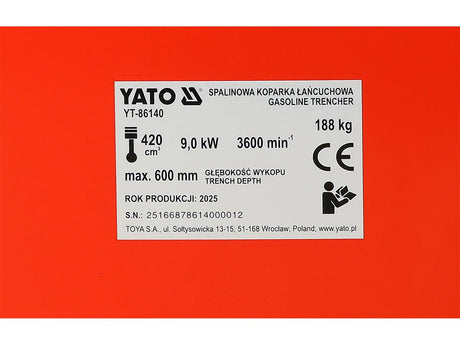 Masina de sapat pe benzina Yato YT - 86140 , 420CC , Motor Loncin 4 timpi , 27 dinti YATO - scule electrice si unelte profesionale - BricoMart