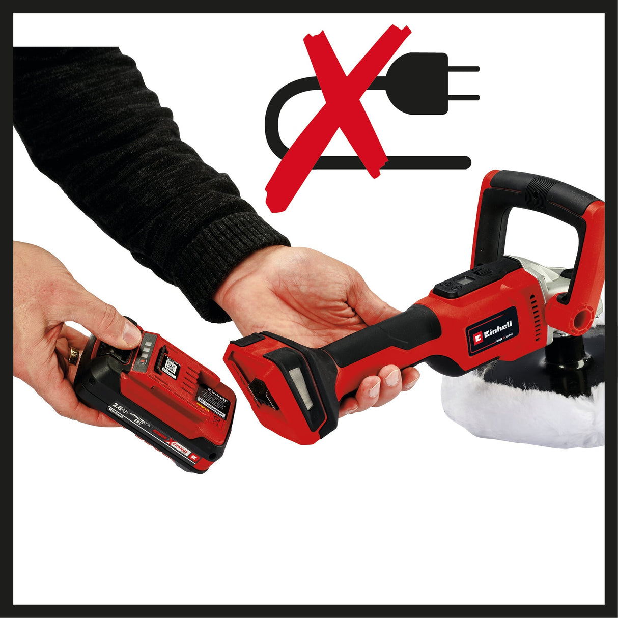 Masina de slefuit/lustruit pe acumulator Einhell CE - CP 18/180 Li E - Solo PXC, Li - ion, motor electric fara perii, control electronic al vitezei, livrata fara acumulator sau incarcator Einhell - scule electrice si unelte profesionale - BricoMart