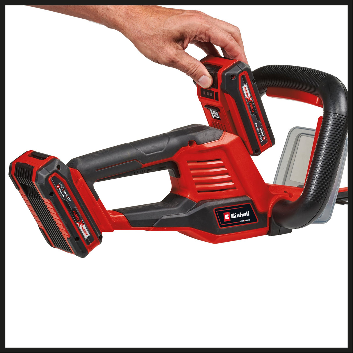 Masina de tuns gard viu pe acumulator Einhell GE - CH 36/61 Li - Solo Power X - Change (36 V, lungime de taiere 61 cm, distanta intre dinti 26 mm, maner rotativ, incl. colector de resturi, fara acumulator Einhell - scule electrice si unelte profesionale - BricoMart