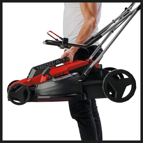 Masina de tuns iarba/gazon electrica Einhell GC - EM 1800/43 (1800W, latime de taiere de 43 cm, pana la 800 m², cos de colectare de 50 l, reglare centrala a inaltimii de taiere cu inaltime de taiere de 20–65 mm Einhell - scule electrice si unelte profesionale - BricoMart