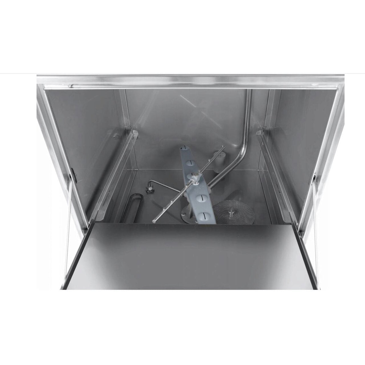 Masina profesionala de spalat vase K 50 cu pompa de evacuare si detergent 50 x 50 control electromecanic 230 W Hendi Inox 570x600(+370)x(H)830 mm