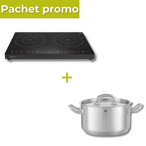 Pachet Plita inductie 2 zone Black Line + Oala cu capac 3.5L Kitchen Line