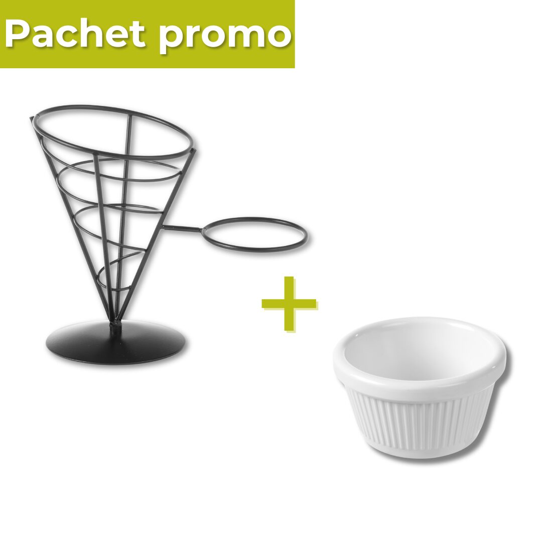 Pachet Suport servire cartofi si sos + Vas Ramekin melamina 80ml