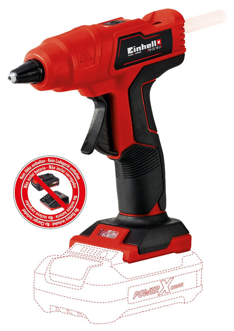 Pistol de lipit pe acumulator Einhell TE-CG 18 Li - Solo PXC, litiu-ion, gata de utilizare in 120 de secunde, include 5 batoane de lipit + duza plata de lipit, furnizat fara acumulator sau incarcator Einhell - scule electrice si unelte profesionale - BricoMart